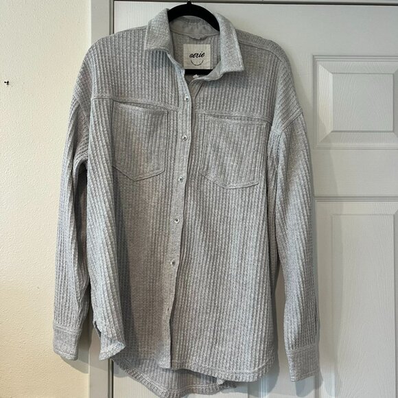 Aerie Light Heather Gray Anytime Fave Waffle Oversized Shirt Size XS - Picture 3 of 5